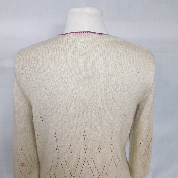 Northern Reflections Womens M Beige Full Zip Cardigan Sweater Ribbon Flowers - Picture 10 of 11